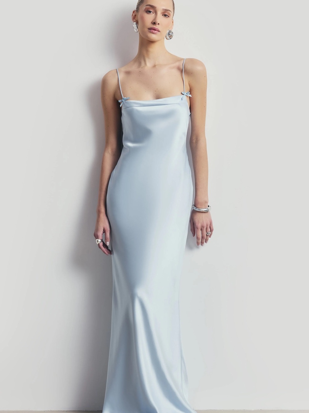Boa Satin Slip Dress in Light Blue
